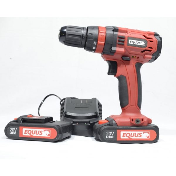 Taladro Atornillador Inalámbrico 20V Equus con Percutor / 2 baterías y maletín