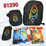 Combo mochila escolar cohete