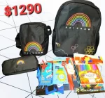 Combo mochila escolar arcoíris