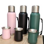 Termos 1 Lt con tapon, tapa y mate en acero inoxidable
