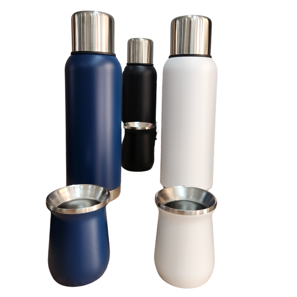 Termos 1 Lt con tapon, tapa y mate en acero inoxidable