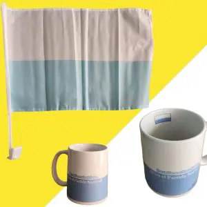 Tazas y banderas partidos políticos