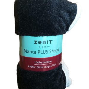 Manta ZENIT Sherpa con corderito 1 plaza Color Negro