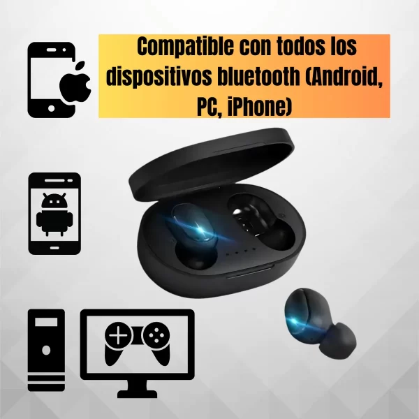 Auriculares inalámbricos Bluetooth A6S Negro, luz LED